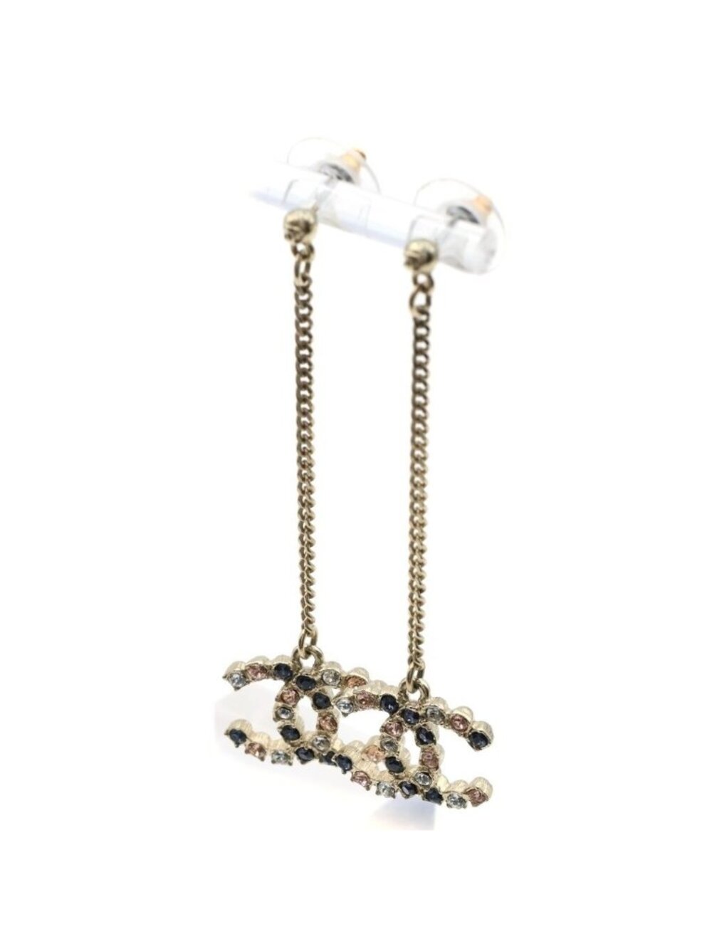 Chanel CC Logo Chain Earrings Long Rhinestone Gold